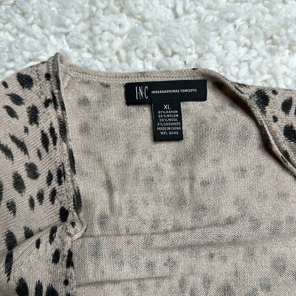 Leopard Print Open Front Wool Blend Tie Up Cardigan Beige Neutral Minimal PP10 - Picture 3 of 3